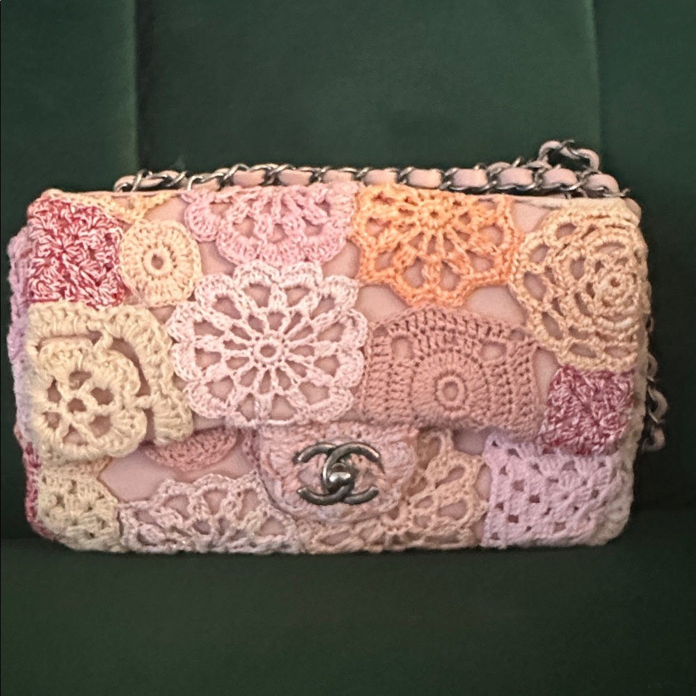 CHANEL Multicolor Crochet Bag with Silver Chain